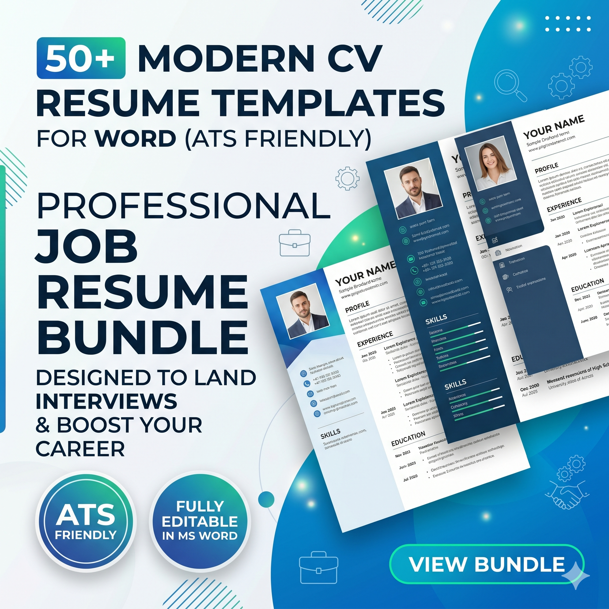 Premium Resume Templates Pack (50+ Word CV Templates) | Editable & Modern Design