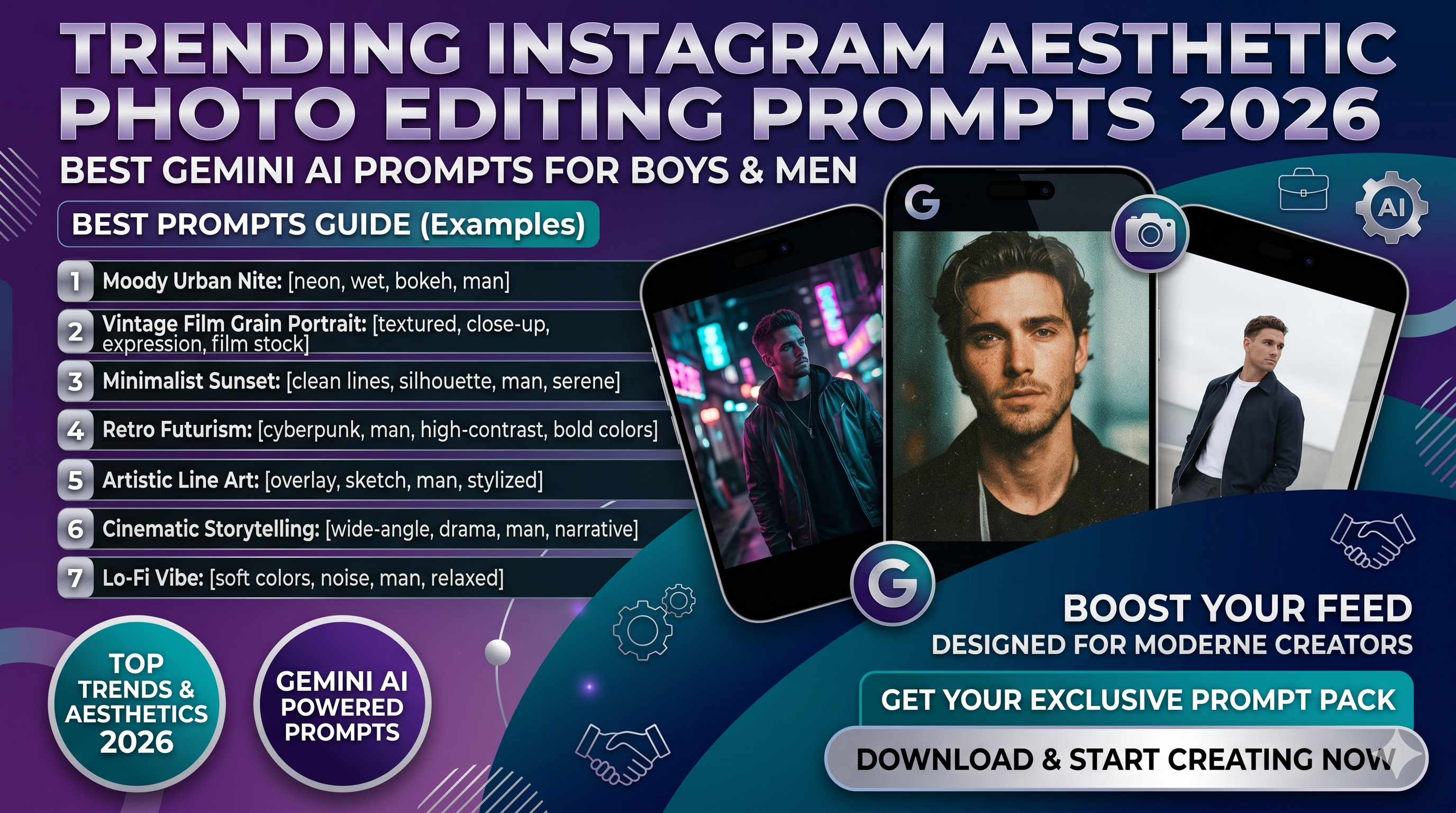 Trending Instagram Aesthetic Photo Editing Prompts 2026 | Best Gemini AI Prompts for Boys & Men